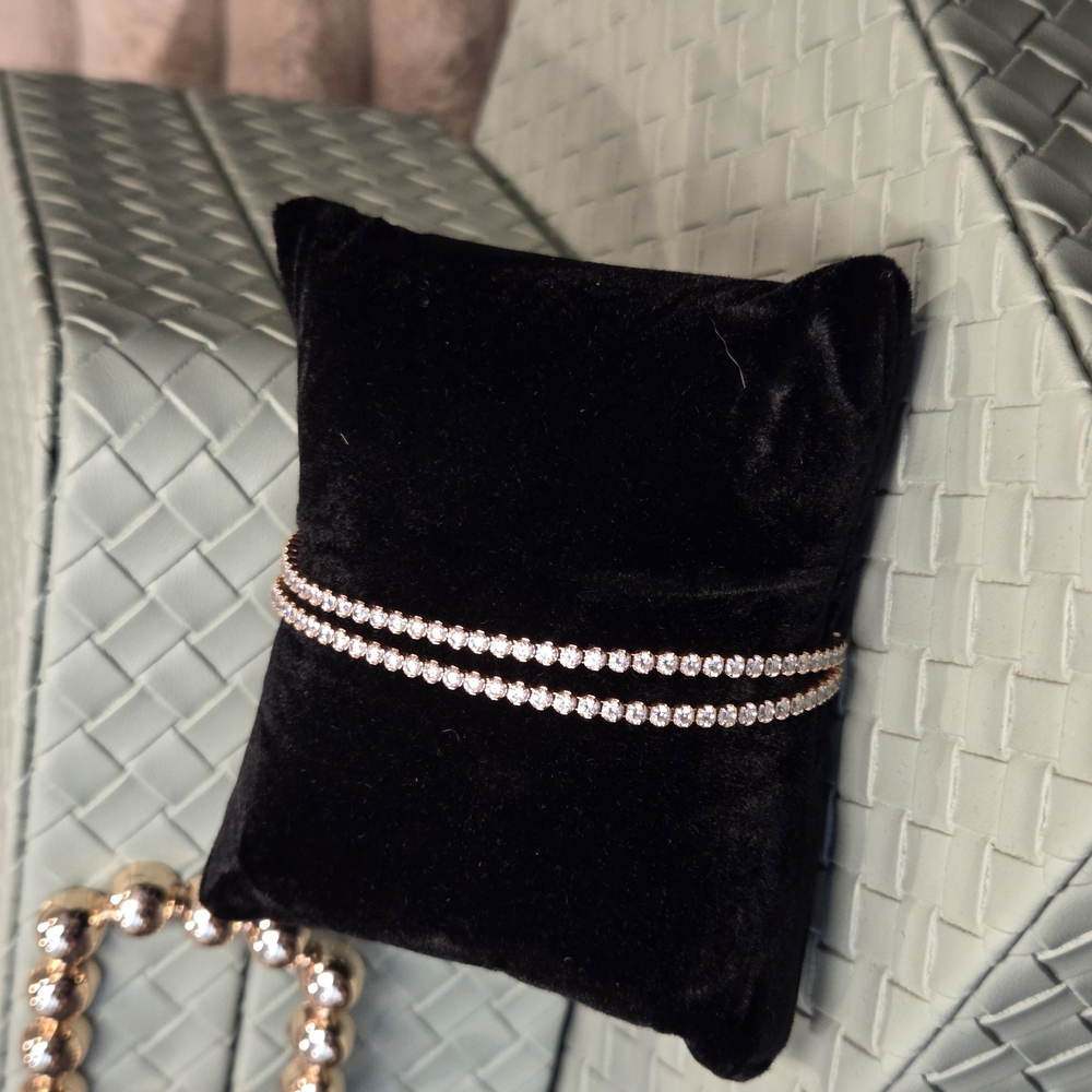 Swarovski Branded Double Tennis Bracelet In Rose Gold
